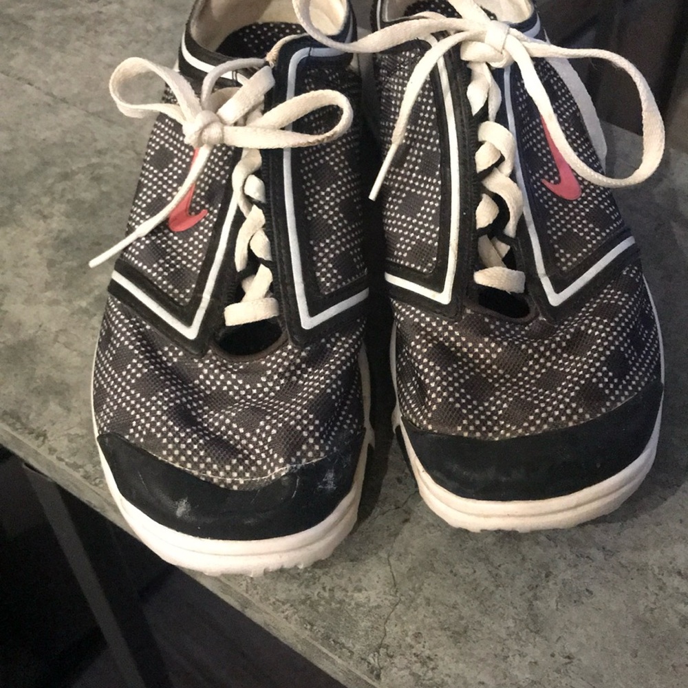 Nike Black and White Sneakers with Red Swoosh… these are golf shoes